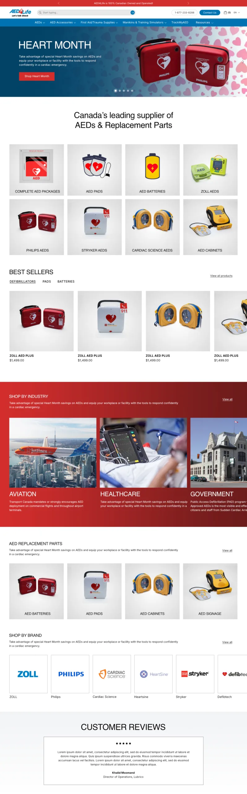 AED4Life home page screenshot - top of page