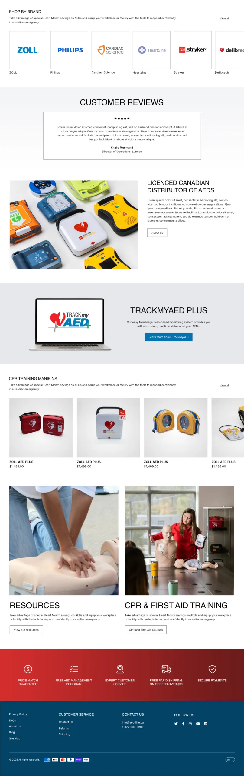 AED4Life home page screenshot - end of page