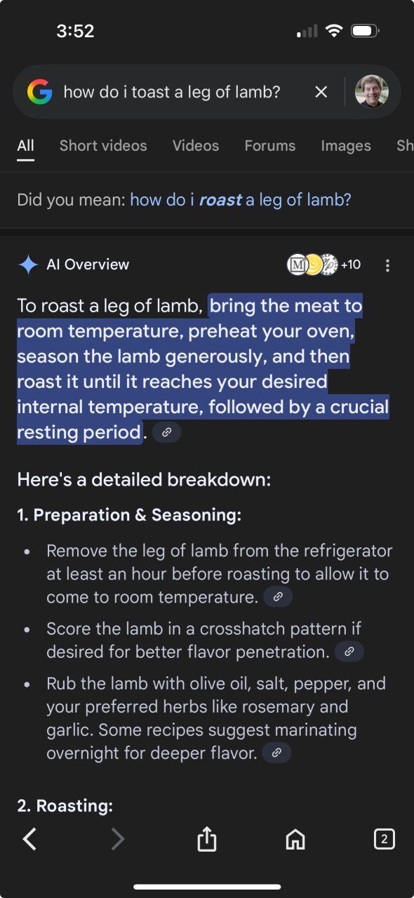 AI summary in Google Search results