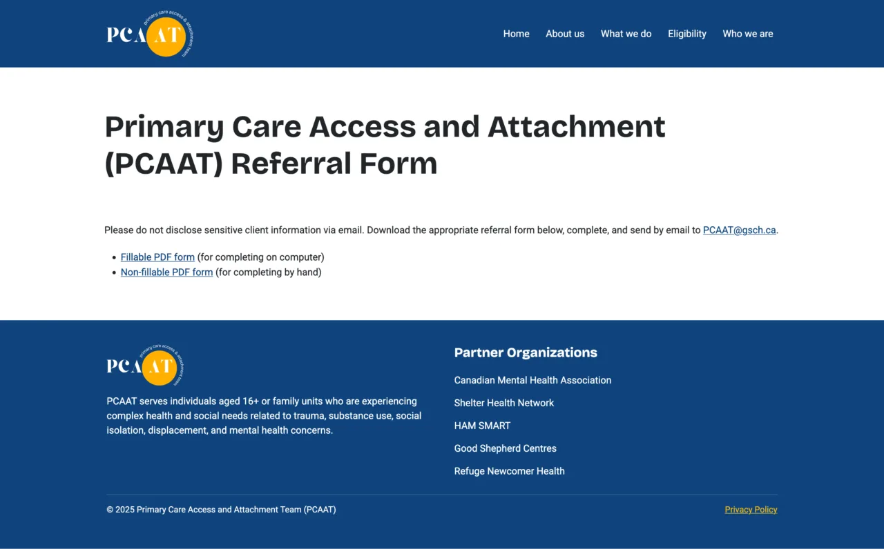 PCAAT referral page screenshot