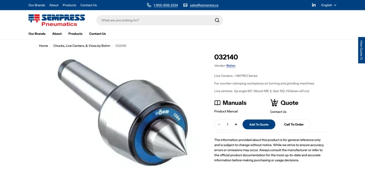 Sempress product page layout