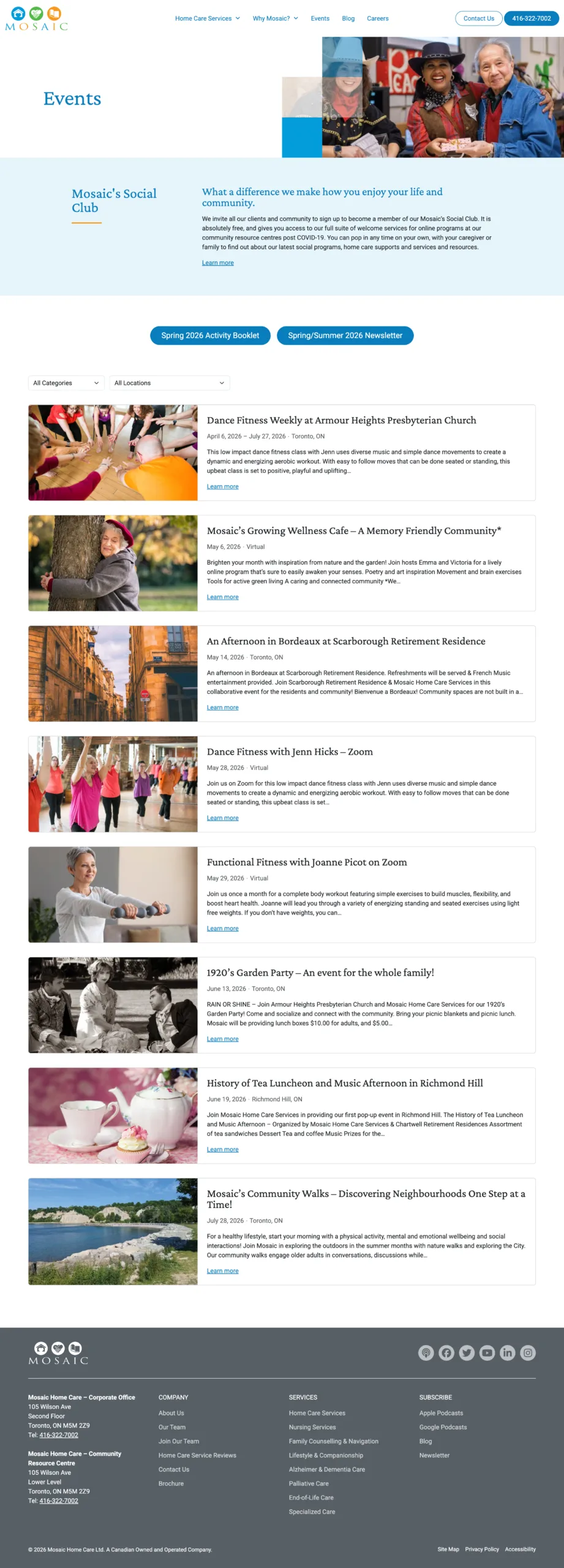 Mosaic Home Care events page