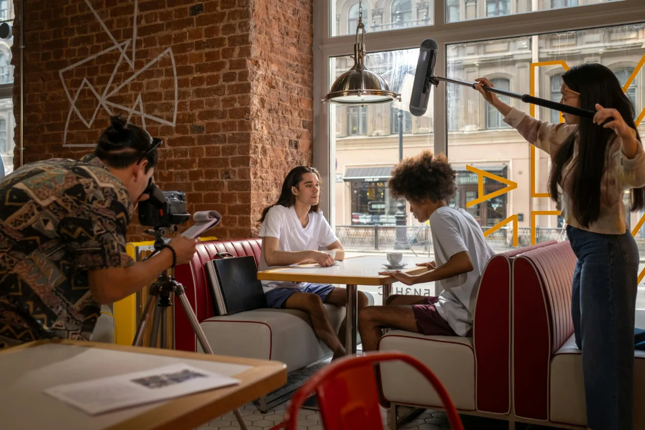 Filming a video at a restaurant business