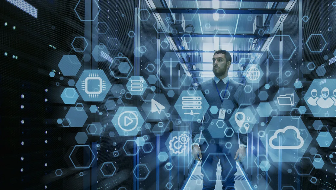 Employee in server room