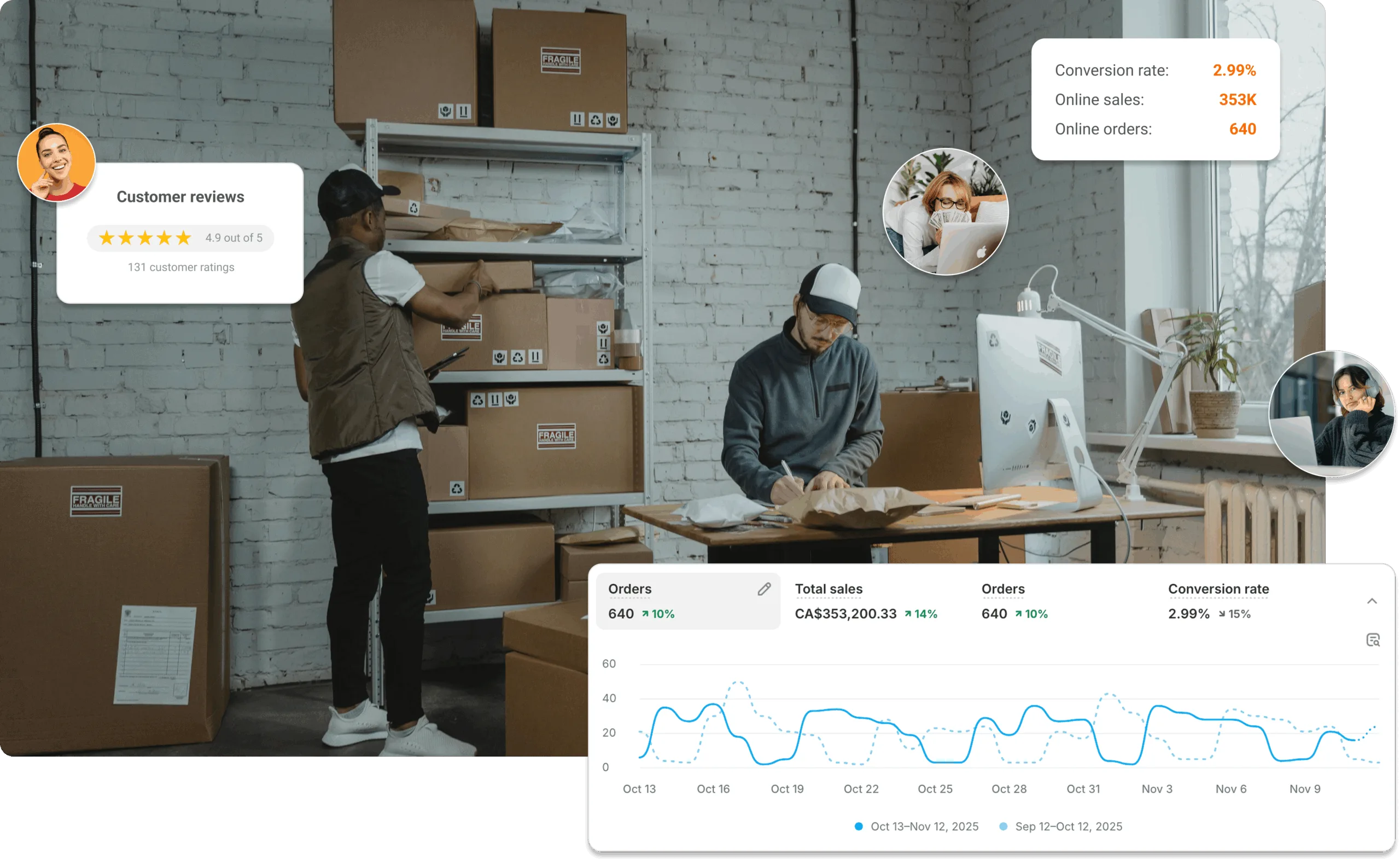 successful e-commerce business owners preparing orders