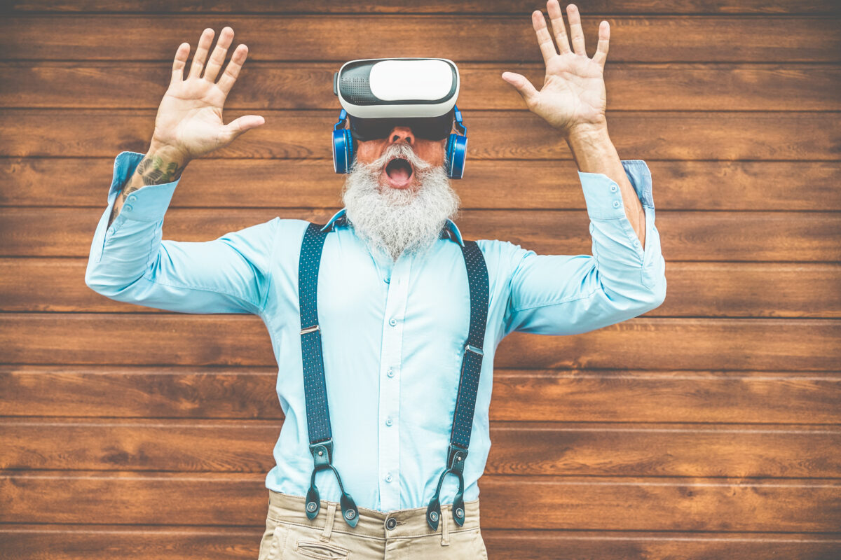 Bearded man using VR